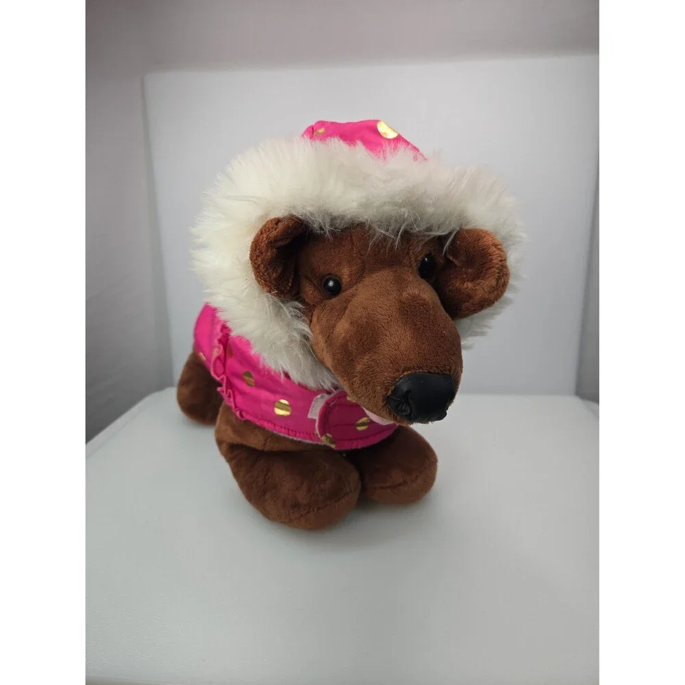 Top Paw Pink Dog Coat Ruffled Gold Metallic Dots Puffy Fleece Lined Hoodie Small